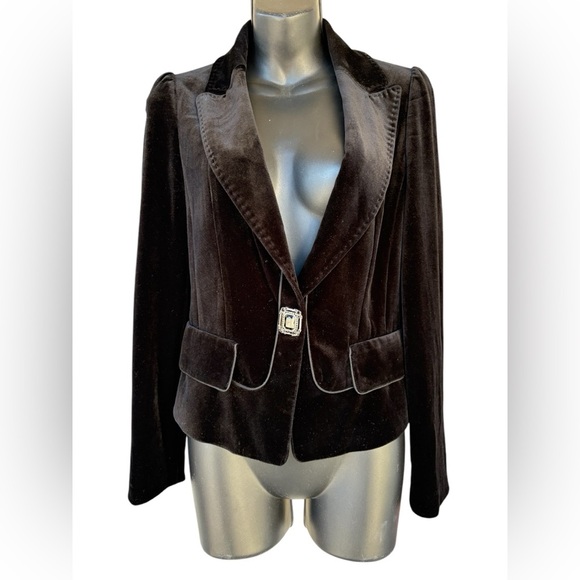 CONTEMPORARY SHE'SMISS women’s black velvet blazer deep v neck gem button - Picture 1 of 5